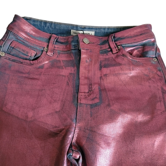 Women's High Rise Metallic Skinny Ankle Jeans Purple - Picture 9 of 12